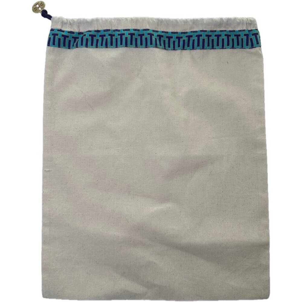 Tory Burch Small Drawstring Dust Bag 14”x11.5” Blue Logo Trim Gold Charm